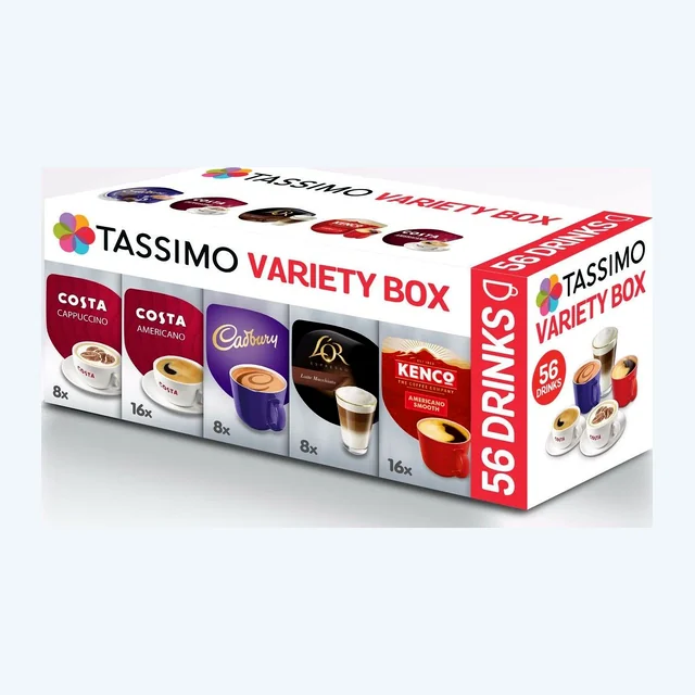 TASSIMO T Discs Pods Variety Box 56 24Hrs Latte Cappuccino Americano Cadbury