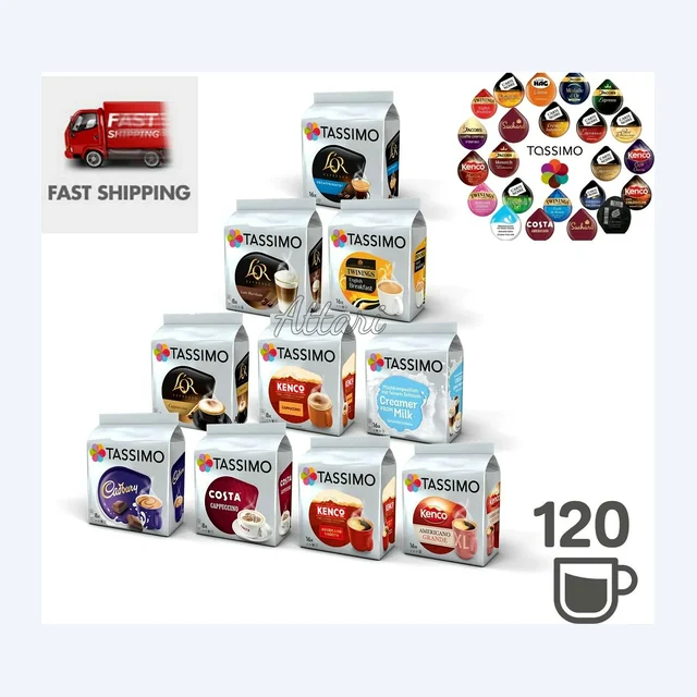TASSIMO T Discs Starter Bundle Pods Coffee Latte Cappuccino Americano 120 Cups