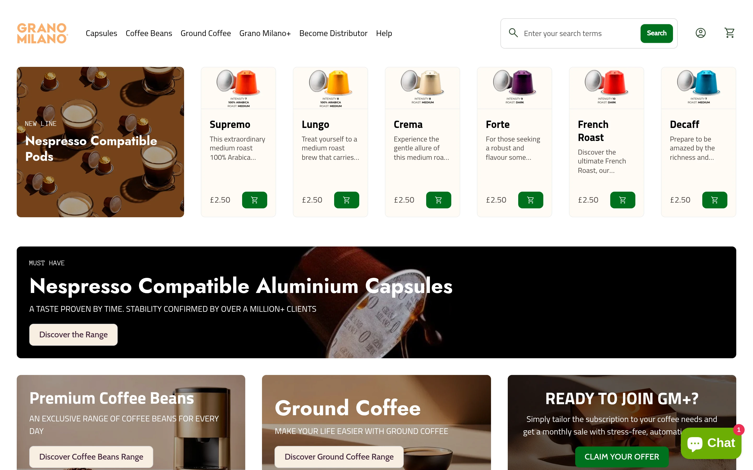 Grano Milano | Nespresso Compatible Pods, Capsules, Coffee Beans & Ground Coffee screenshot